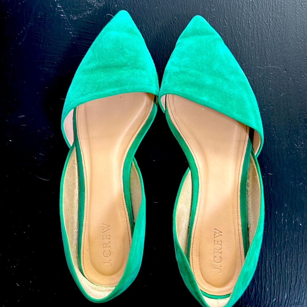 Green suede J.Crew flats